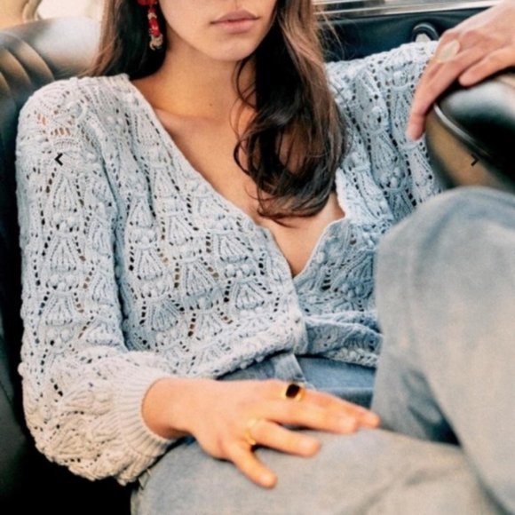 Sezane Sweaters - Sezane Annette Jumper Cardigan in Vintage Blue XL